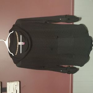 Long sleeve top black with silver shimmer cow neck with drawstring/ front pocket